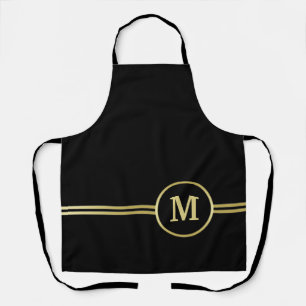 Elegant gold Personalized  Monogram on black  Apron