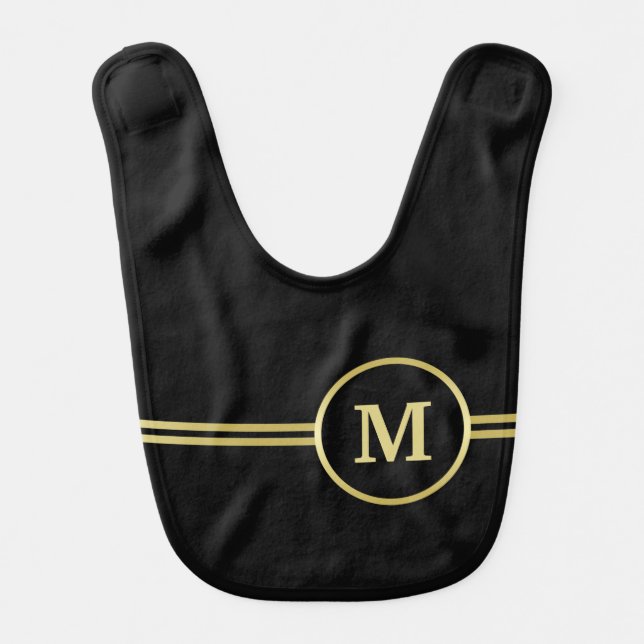 Elegant gold Personalized  Monogram on black  Baby Bib (Front)