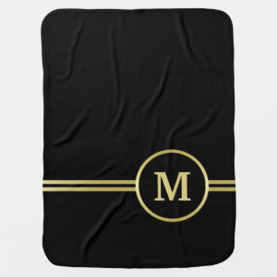 Elegant gold Personalized Monogram on black Baby Blanket
