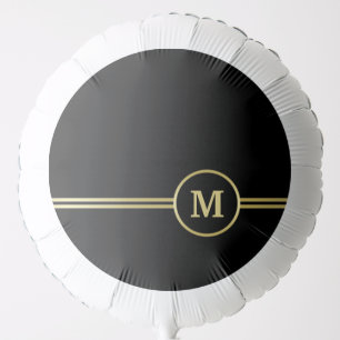 Elegant gold Personalized Monogram on black Balloon