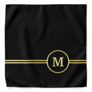 Elegant gold Personalized  Monogram on black  Bandana