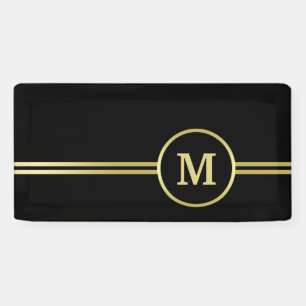 Elegant gold Personalized Monogram on black Banner