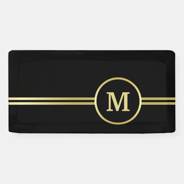 Elegant gold Personalized  Monogram on black  Banner (Horizontal)