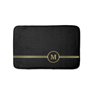 Elegant gold Personalized  Monogram on black Bath Mat