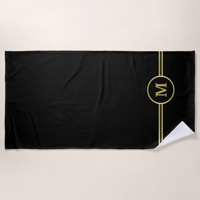 Elegant gold Personalized  Monogram on black  Beach Towel (Front)