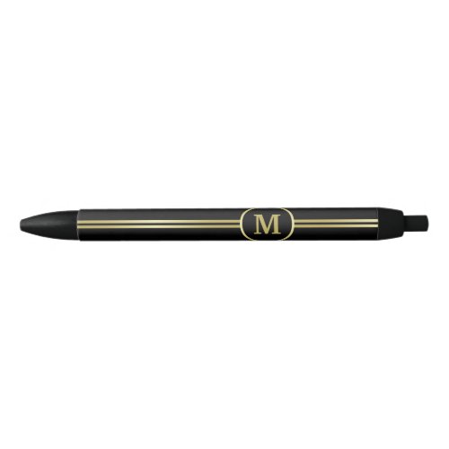 Elegant gold Personalized  Monogram on black Black Ink Pen