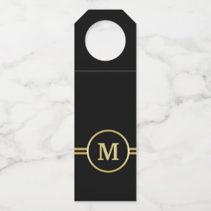 Elegant gold Personalized Monogram on black Bottle Hanger Tag