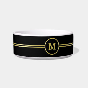 Elegant gold Personalized  Monogram on black  Bowl