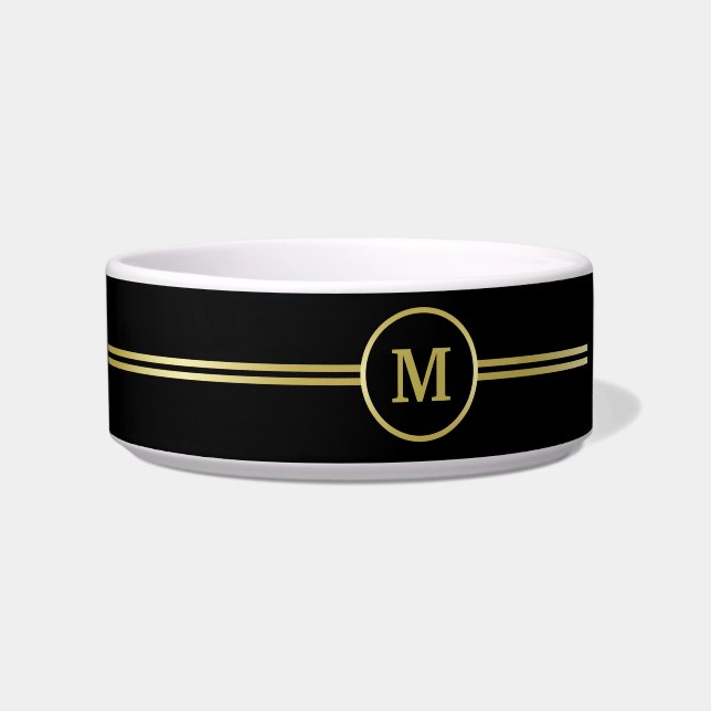 Elegant gold Personalized  Monogram on black  Bowl (Front)