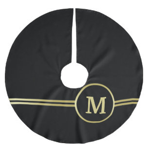 Elegant gold Personalized Monogram on black Brushed Polyester Tree Skirt