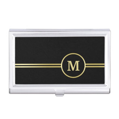 Elegant gold Personalized  Monogram on black  Business Card Case