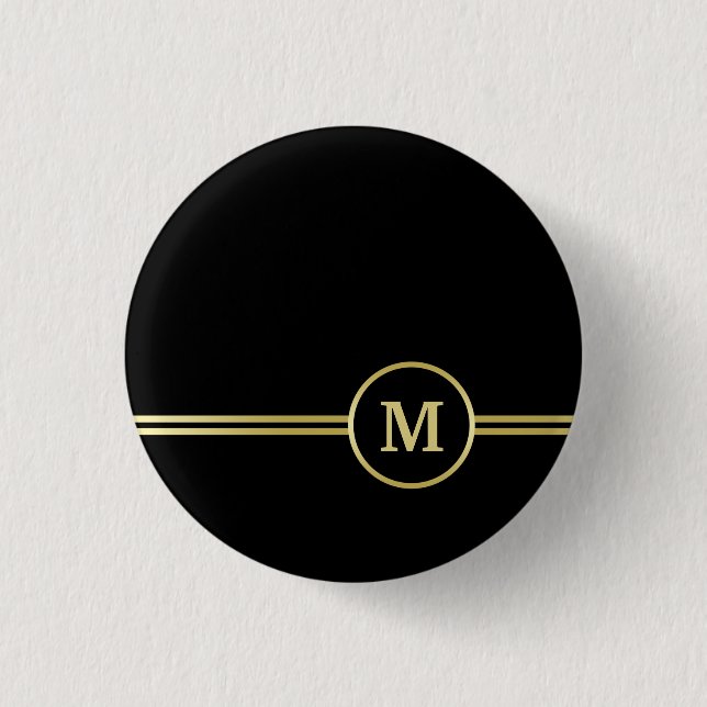 Elegant gold Personalized  Monogram on black  Button (Front)