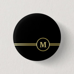 Elegant gold Personalized Monogram on black Button