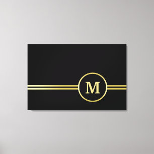 Elegant gold Personalized  Monogram on black  Canvas Print