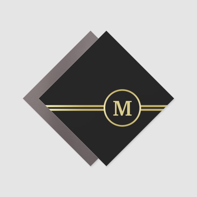 Elegant gold Personalized  Monogram on black  Car Magnet (Front)