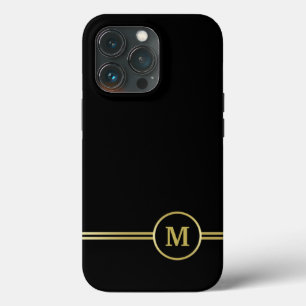 Elegant gold Personalized Monogram on black iPhone 13 Pro Case