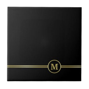 Elegant gold Personalized Monogram on black Ceramic Tile