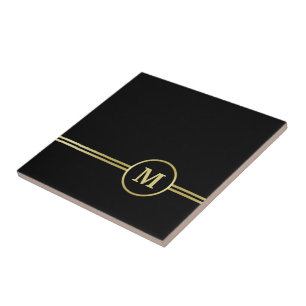 Elegant gold Personalized Monogram on black Ceramic Tile