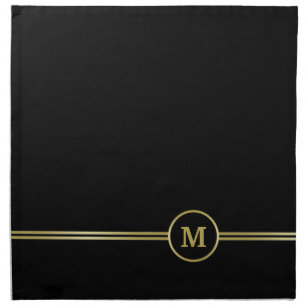 Elegant gold Personalized Monogram on black Cloth Napkin