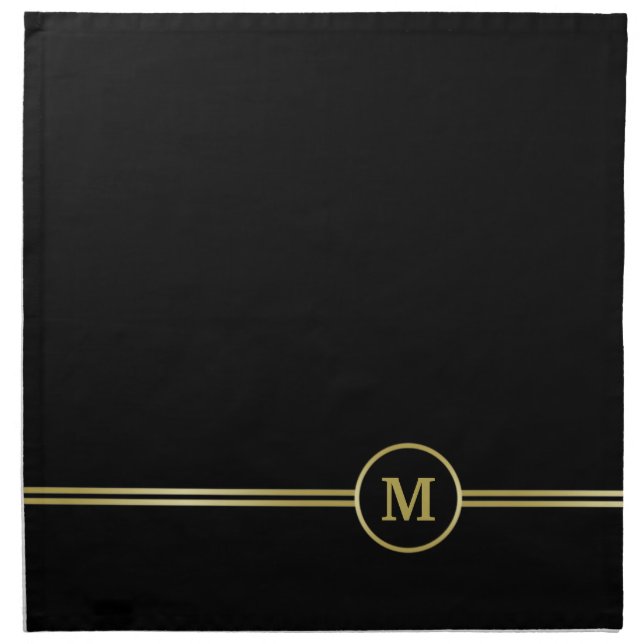 Elegant gold Personalized  Monogram on black  Cloth Napkin (Front)