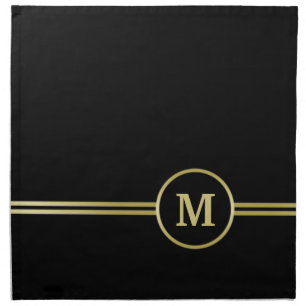 Elegant gold Personalized Monogram on black Cloth Napkin