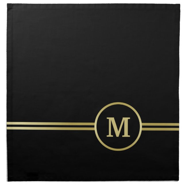 Elegant gold Personalized  Monogram on black  Cloth Napkin (Front)