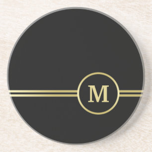 Elegant gold Personalized Monogram on black Coaster