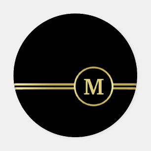 Elegant gold Personalized Monogram on black Coaster Set