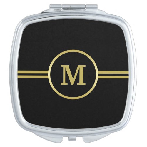 Elegant gold Personalized  Monogram on black  Compact Mirror