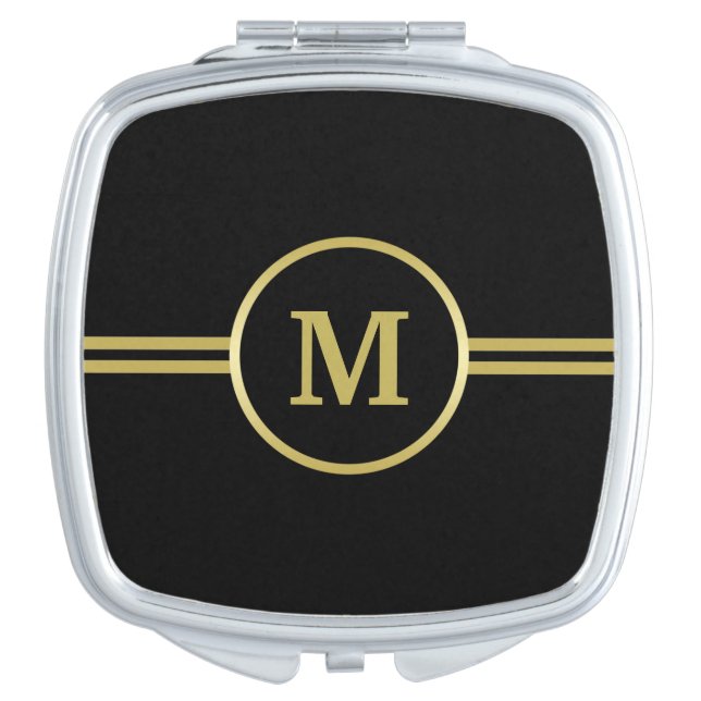 Elegant gold Personalized  Monogram on black  Compact Mirror (Front)