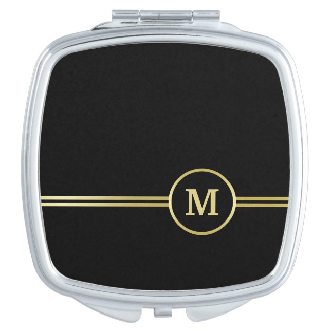 Elegant gold Personalized  Monogram on black  Compact Mirror (Front)