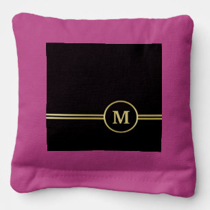 Elegant gold Personalized Monogram on black Cornhole Bags