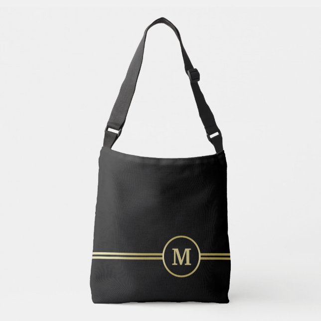 Elegant gold Personalized  Monogram on black  Crossbody Bag (Front)