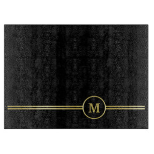 Elegant gold Personalized  Monogram on black  Cutting Board