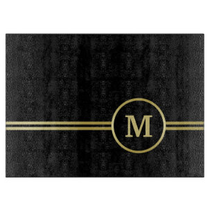 Elegant gold Personalized Monogram on black Cutting Board