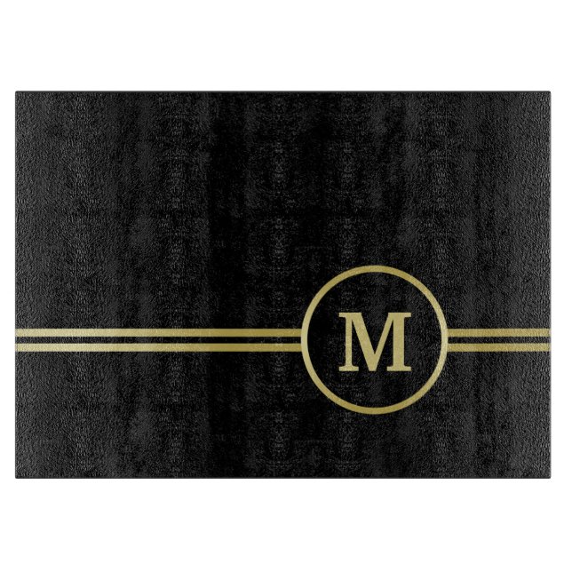 Elegant gold Personalized  Monogram on black  Cutting Board (Front)