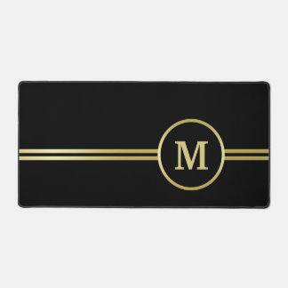 Elegant gold Personalized Monogram on black Desk Mat