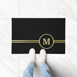 Elegant gold Personalized  Monogram on black  Doormat
