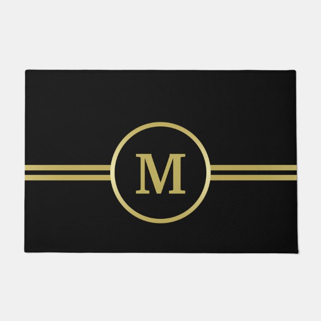 Elegant gold Personalized  Monogram on black  Doormat (Front)