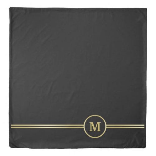 Elegant gold Personalized  Monogram on black Duvet Cover