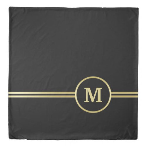 Elegant gold Personalized  Monogram on black  Duvet Cover