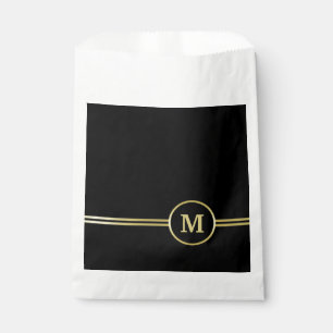 Elegant gold Personalized  Monogram on black  Favor Bag