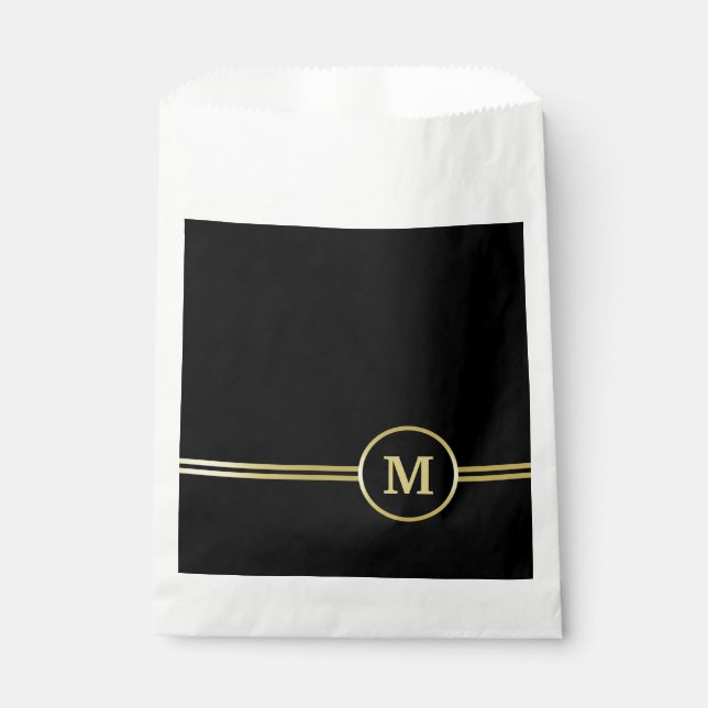 Elegant gold Personalized  Monogram on black  Favor Bag (Front)