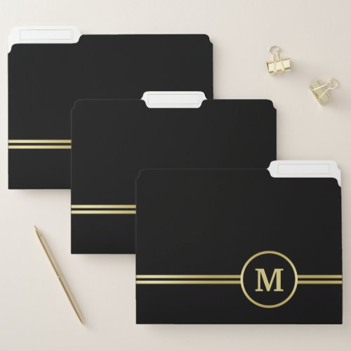 Elegant gold Personalized  Monogram on black  File Folder