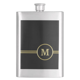 Elegant gold Personalized Monogram on black Flask