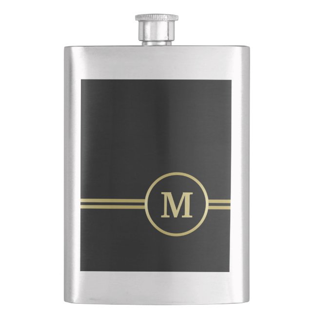 Elegant gold Personalized  Monogram on black  Flask (Front)