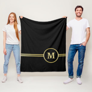 Elegant gold Personalized  Monogram on black  Fleece Blanket