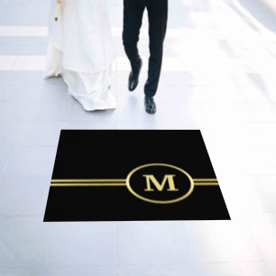 Elegant gold Personalized  Monogram on black  Floor Decals