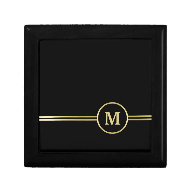 Elegant gold Personalized  Monogram on black  Gift Box (Front)
