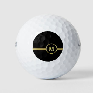 Elegant gold Personalized  Monogram on black  Golf Balls